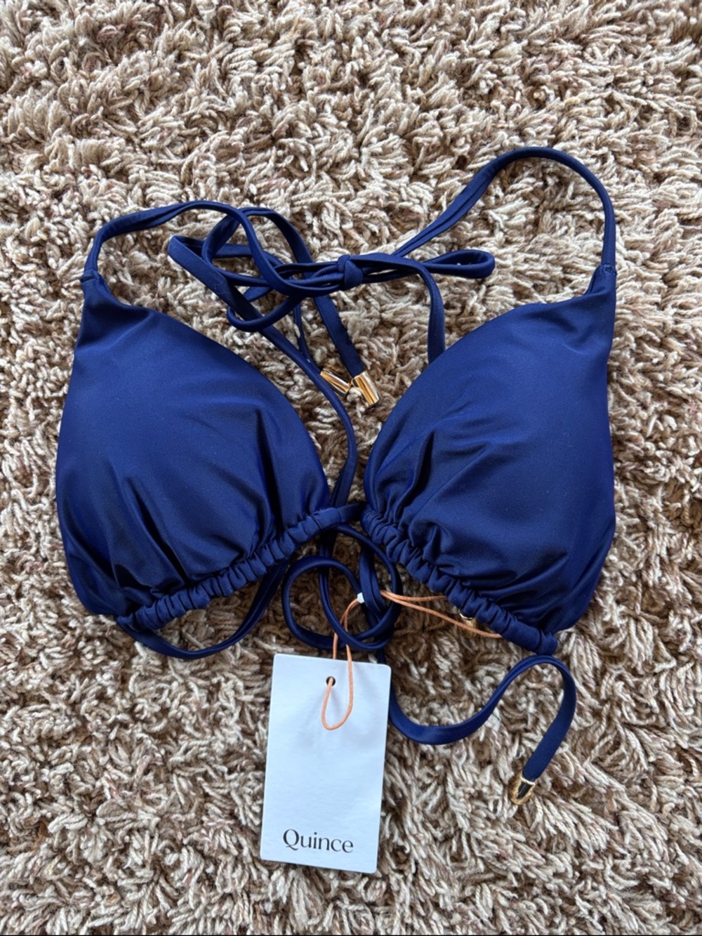 Quince Small Italian Triangle Bikini Top Deep Navy or Black